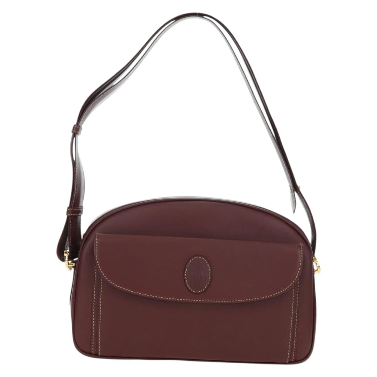 CARTIER Must Line Shoulder Bag Leather Bordeaux Gold Auth am11533A