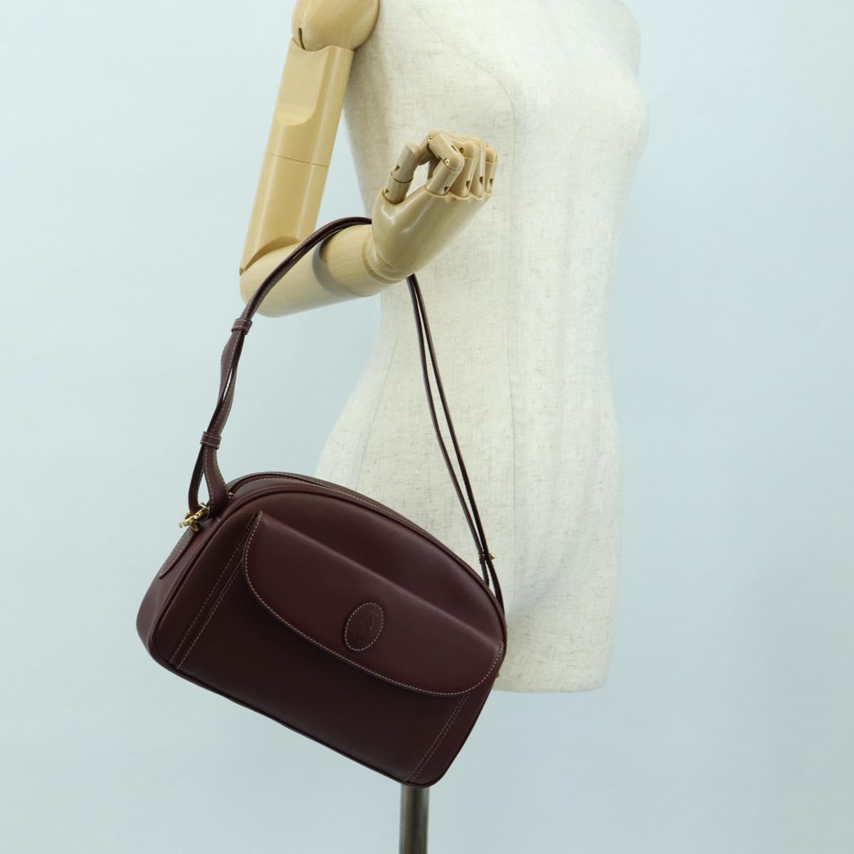 CARTIER Must Line Shoulder Bag Leather Bordeaux Gold Auth am11533A