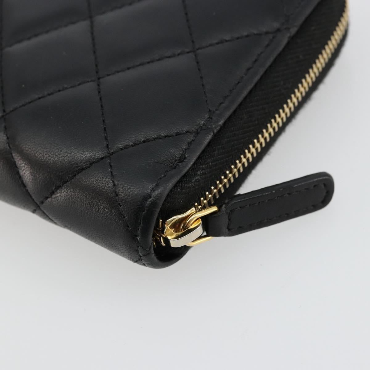 CHANEL Matelasse Long Wallet Lamb Skin Black Gold CC Auth am11540A