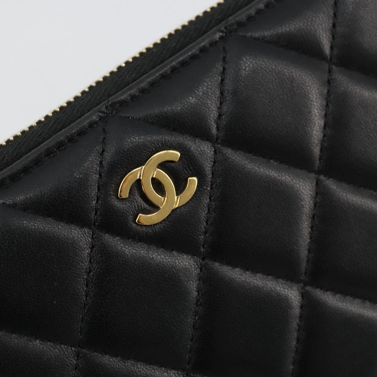 CHANEL Matelasse Long Wallet Lamb Skin Black Gold CC Auth am11540A