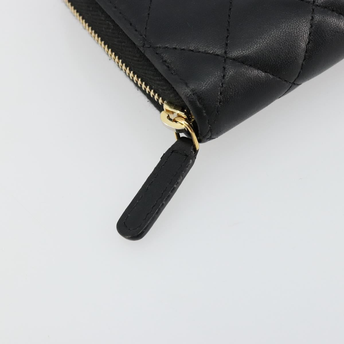 CHANEL Matelasse Long Wallet Lamb Skin Black Gold CC Auth am11540A