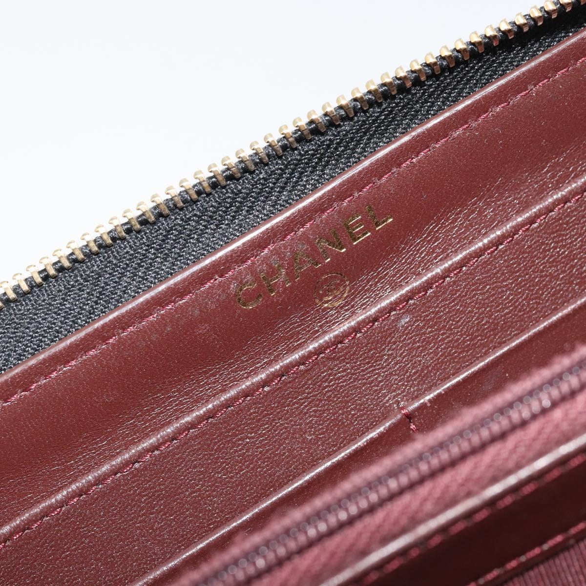 CHANEL Matelasse Long Wallet Lamb Skin Black Gold CC Auth am11540A