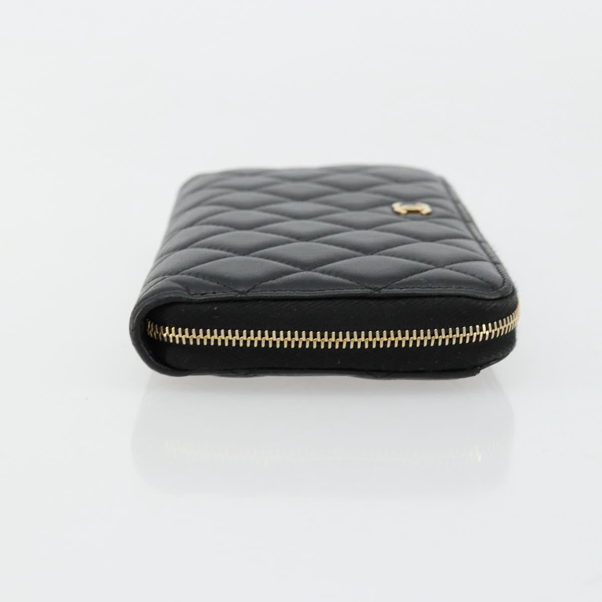 CHANEL Matelasse Long Wallet Lamb Skin Black Gold CC Auth am11540A