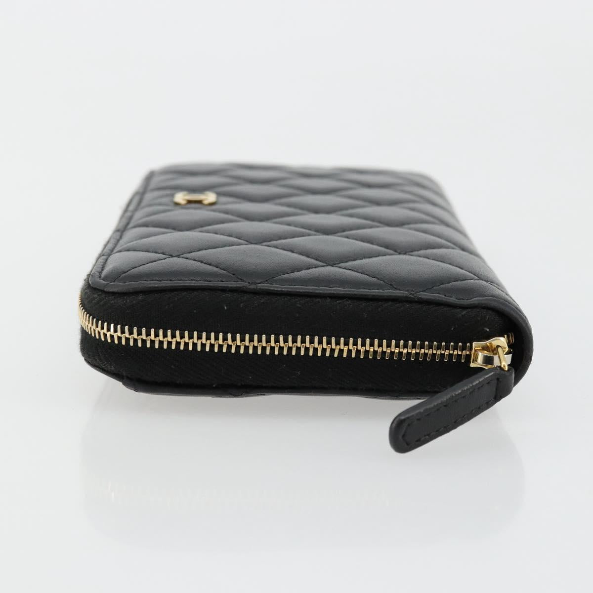CHANEL Matelasse Long Wallet Lamb Skin Black Gold CC Auth am11540A