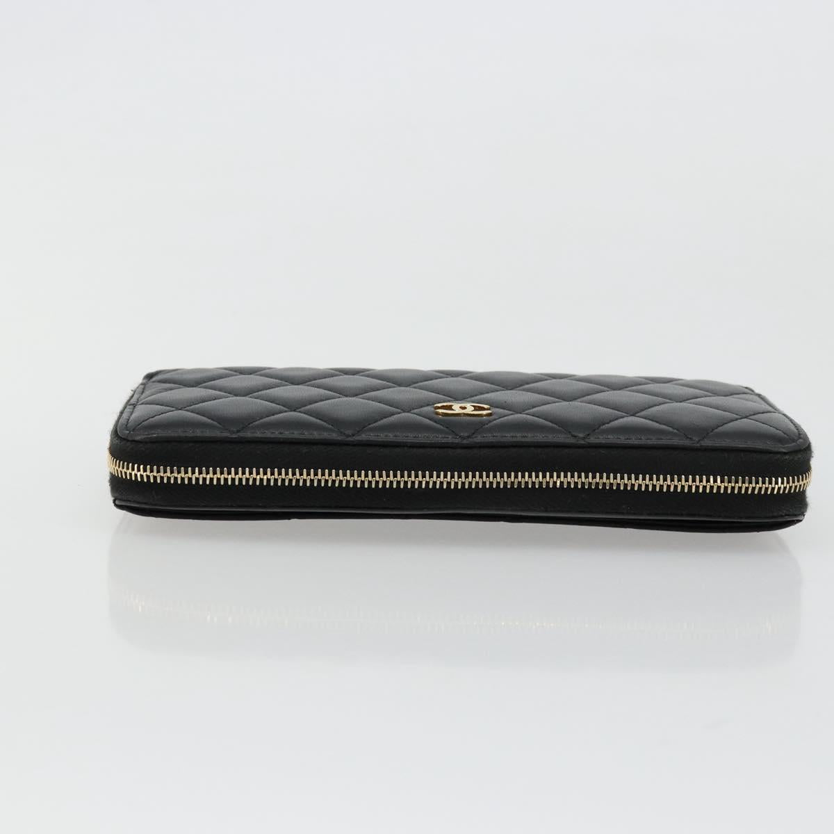CHANEL Matelasse Long Wallet Lamb Skin Black Gold CC Auth am11540A