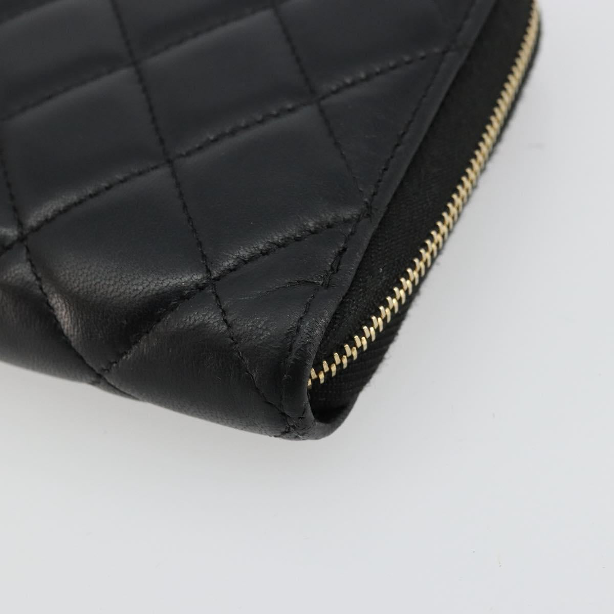 CHANEL Matelasse Long Wallet Lamb Skin Black Gold CC Auth am11540A