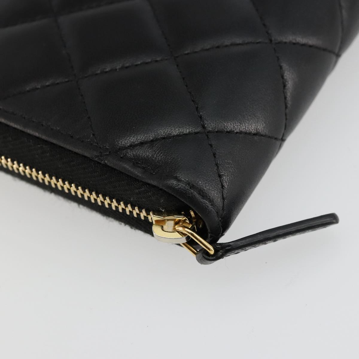 CHANEL Matelasse Long Wallet Lamb Skin Black Gold CC Auth am11540A