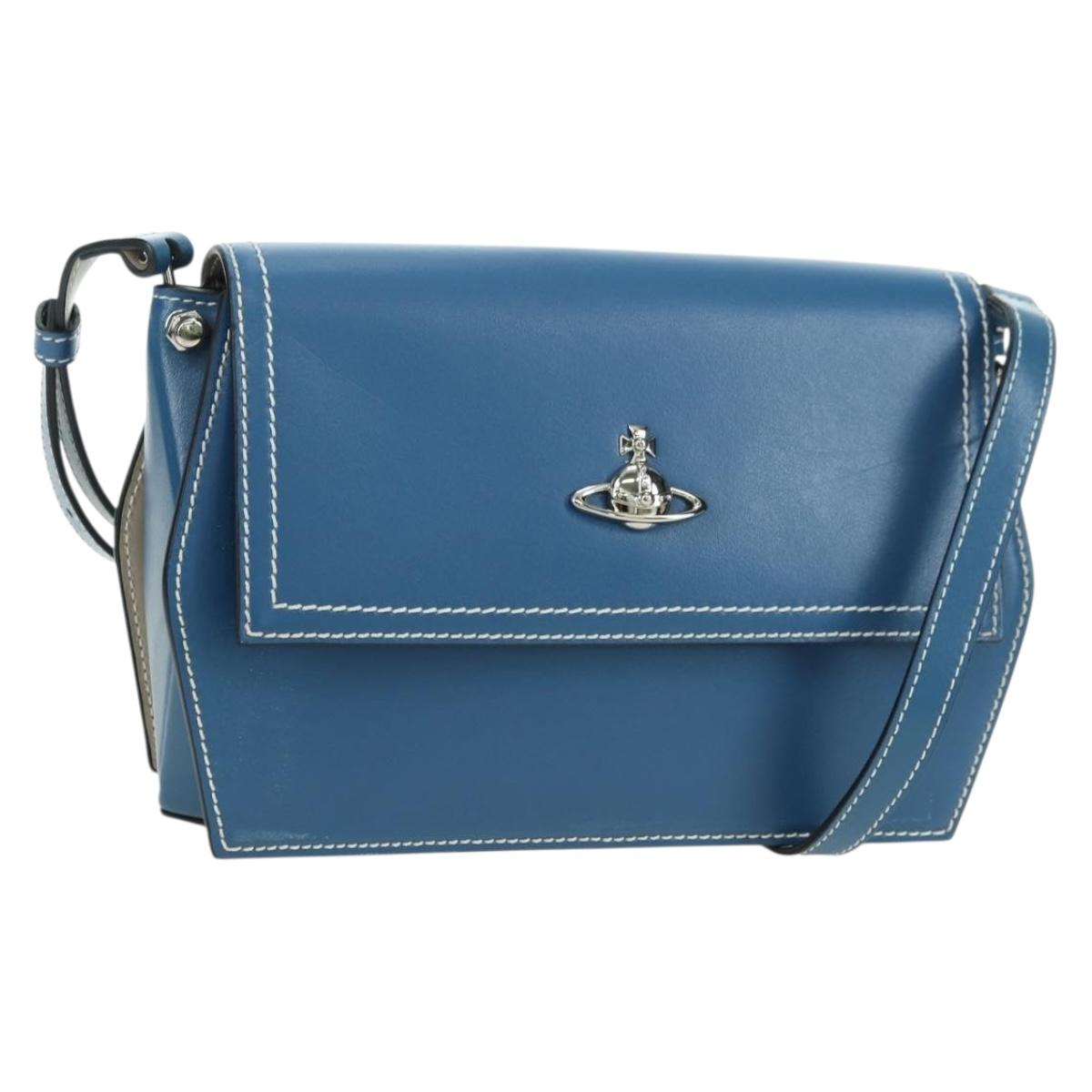 Vivienne Westwood Shoulder Bag Leather Blue Silver Auth am11542A