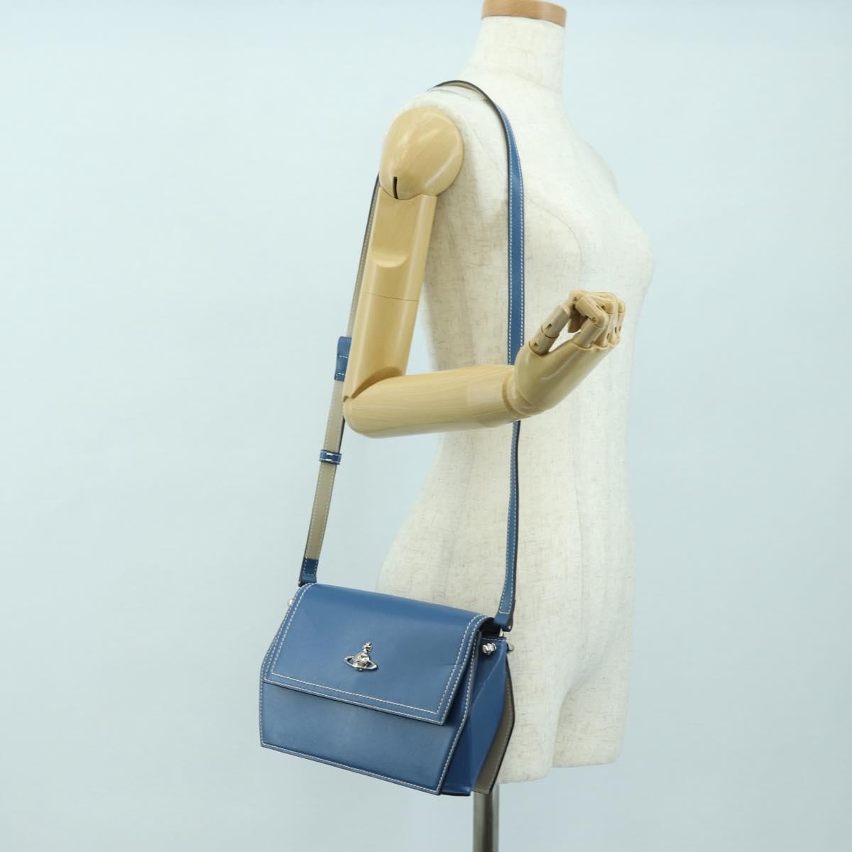 Vivienne Westwood Shoulder Bag Leather Blue Silver Auth am11542A