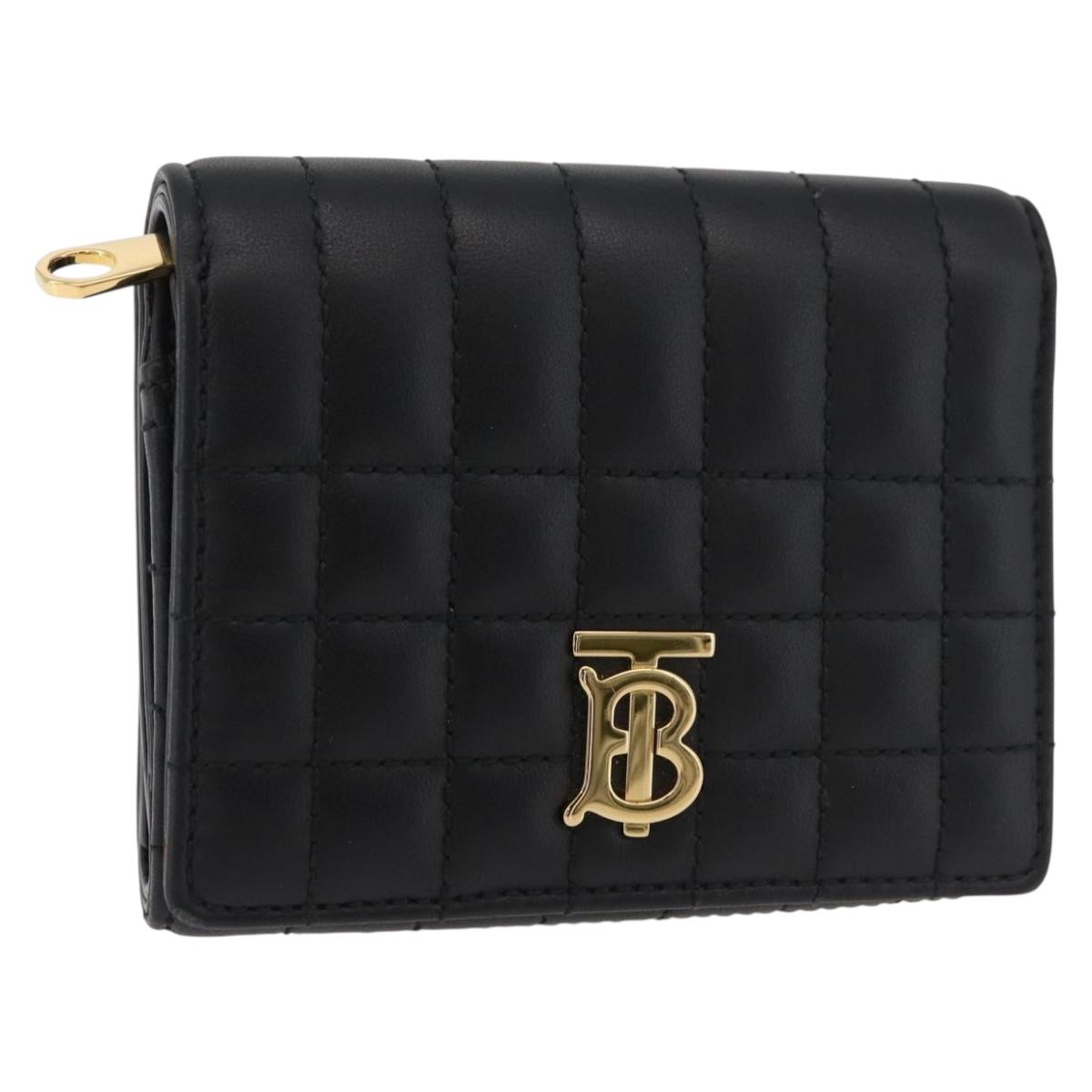BURBERRY Roller Trifold Wallet Leather Black Gold Auth am11546V