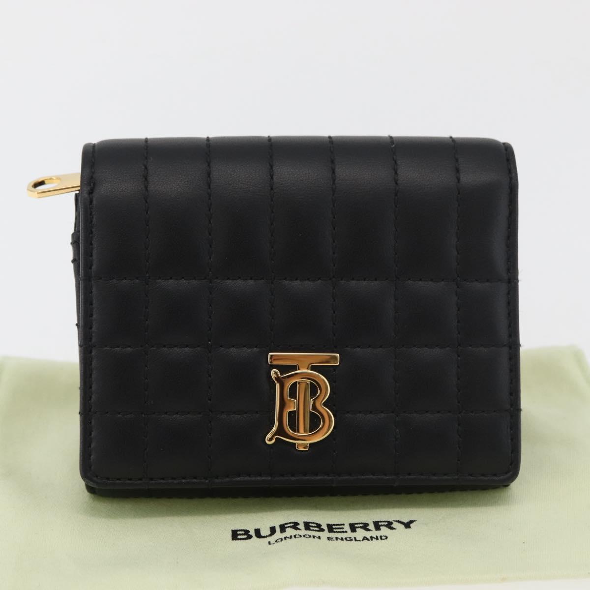 BURBERRY Roller Trifold Wallet Leather Black Gold Auth am11546V
