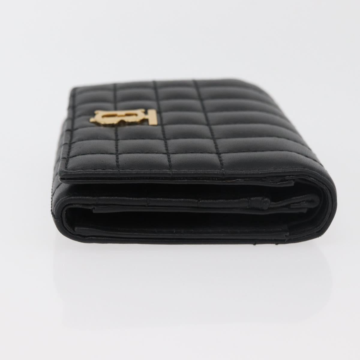 BURBERRY Roller Trifold Wallet Leather Black Gold Auth am11546V