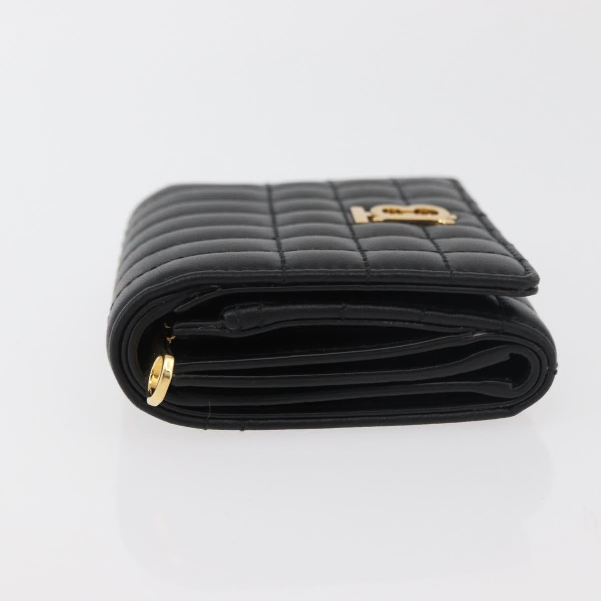 BURBERRY Roller Trifold Wallet Leather Black Gold Auth am11546V