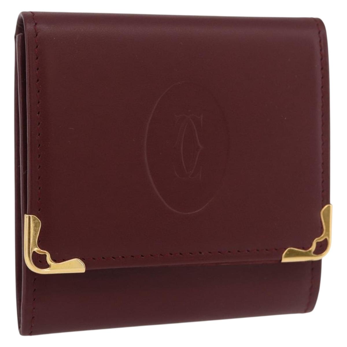 CARTIER Must Line Coin Purse Leather Bordeaux Gold Auth am11548V
