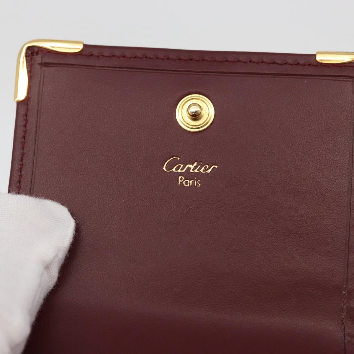 CARTIER Must Line Coin Purse Leather Bordeaux Gold Auth am11548V