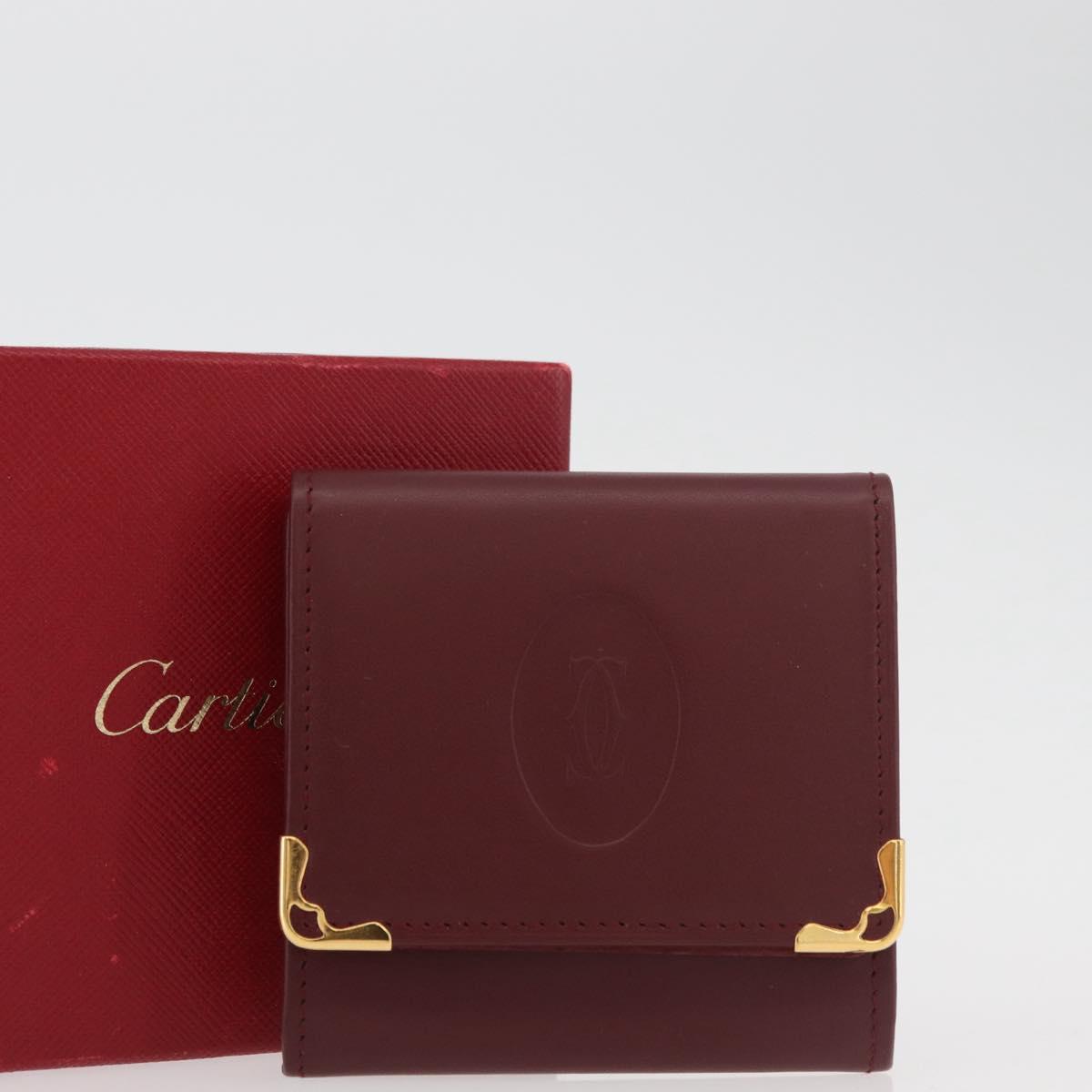 CARTIER Must Line Coin Purse Leather Bordeaux Gold Auth am11548V