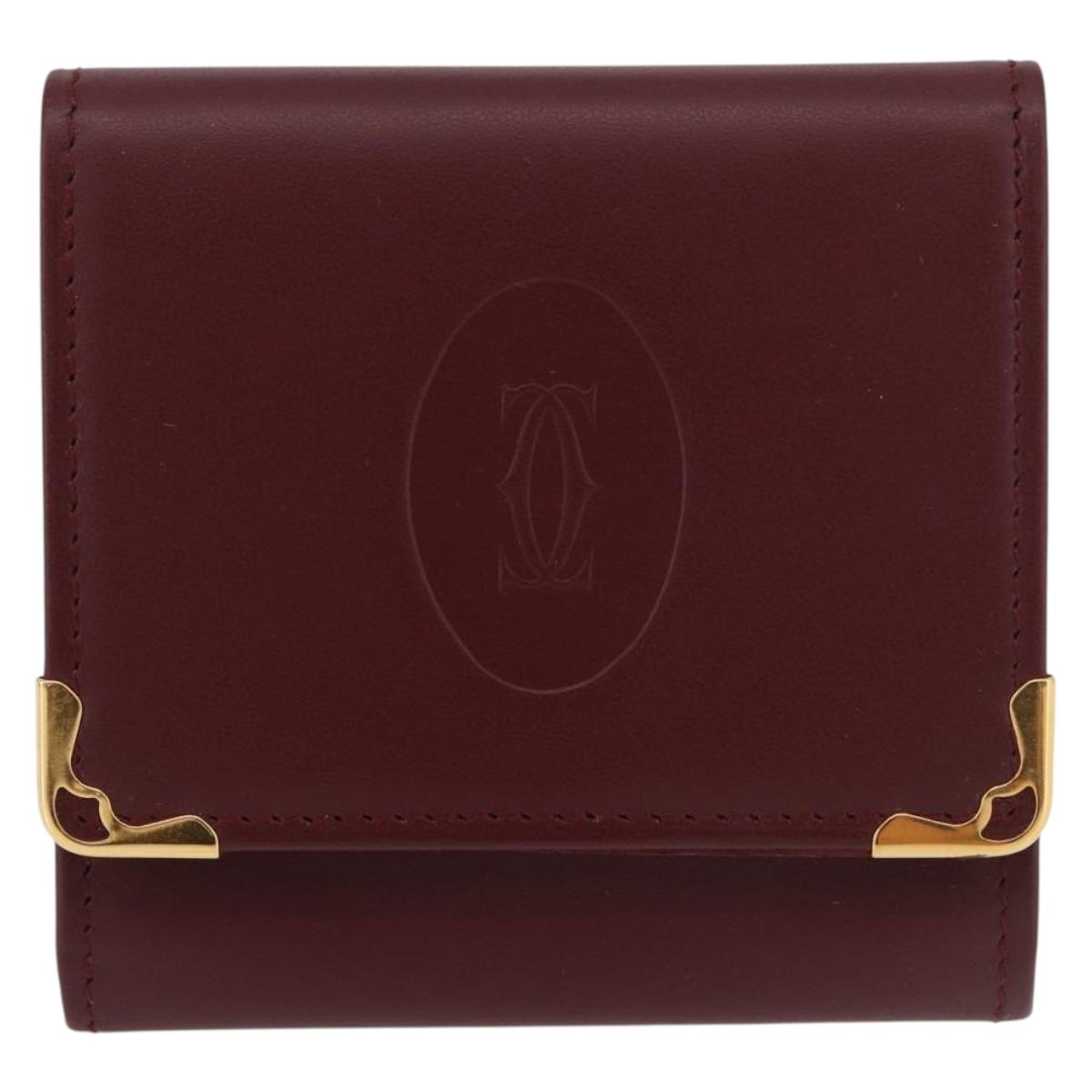 CARTIER Must Line Coin Purse Leather Bordeaux Gold Auth am11548V