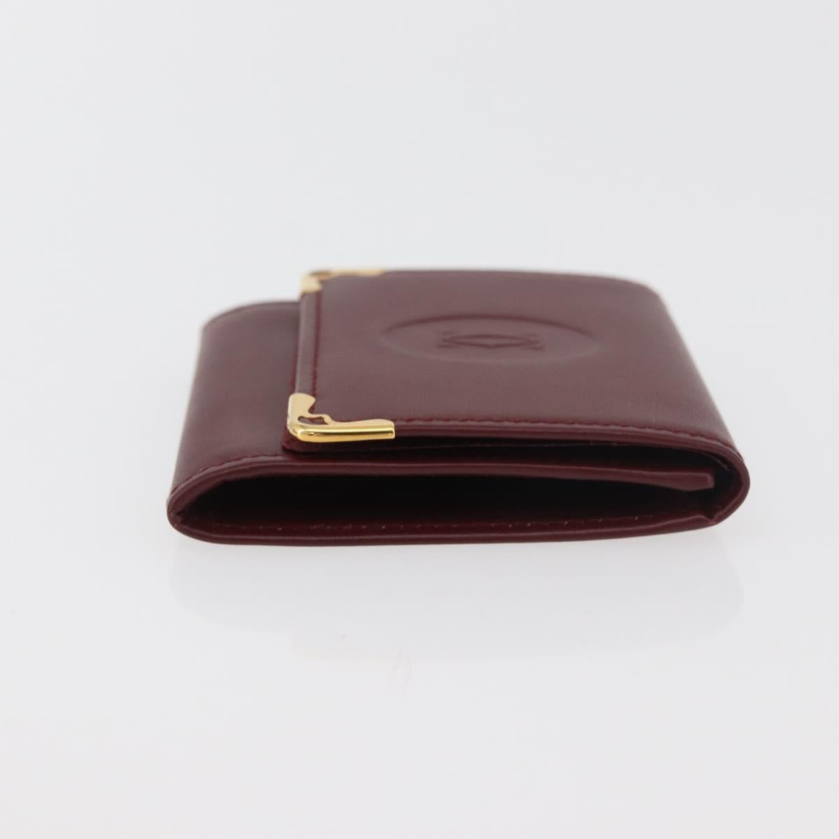 CARTIER Must Line Coin Purse Leather Bordeaux Gold Auth am11548V