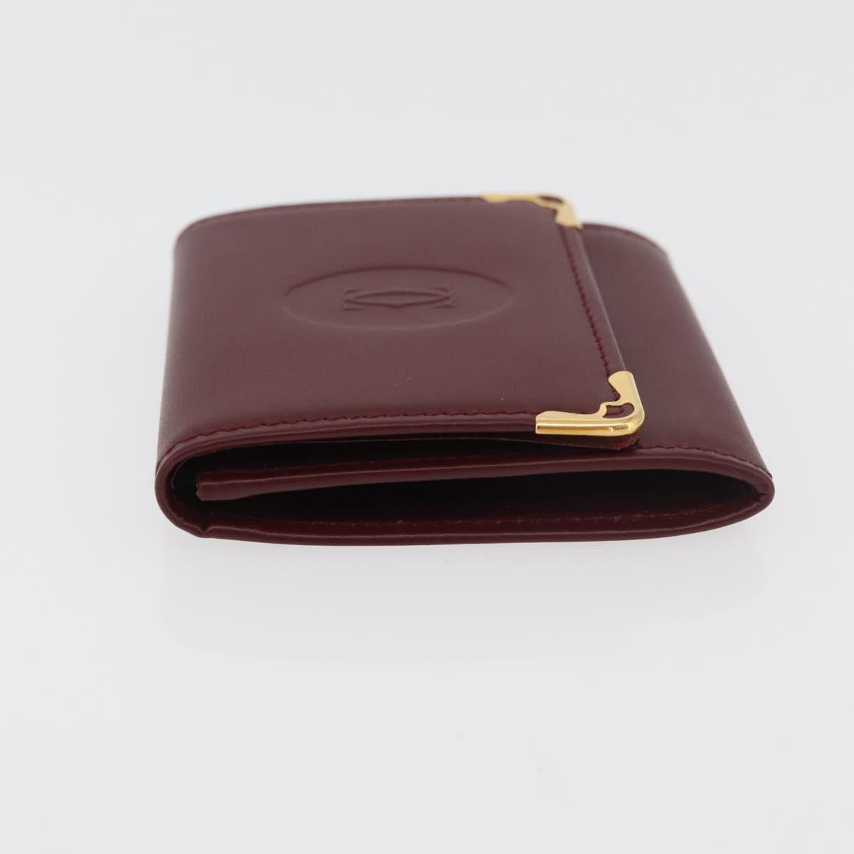 CARTIER Must Line Coin Purse Leather Bordeaux Gold Auth am11548V