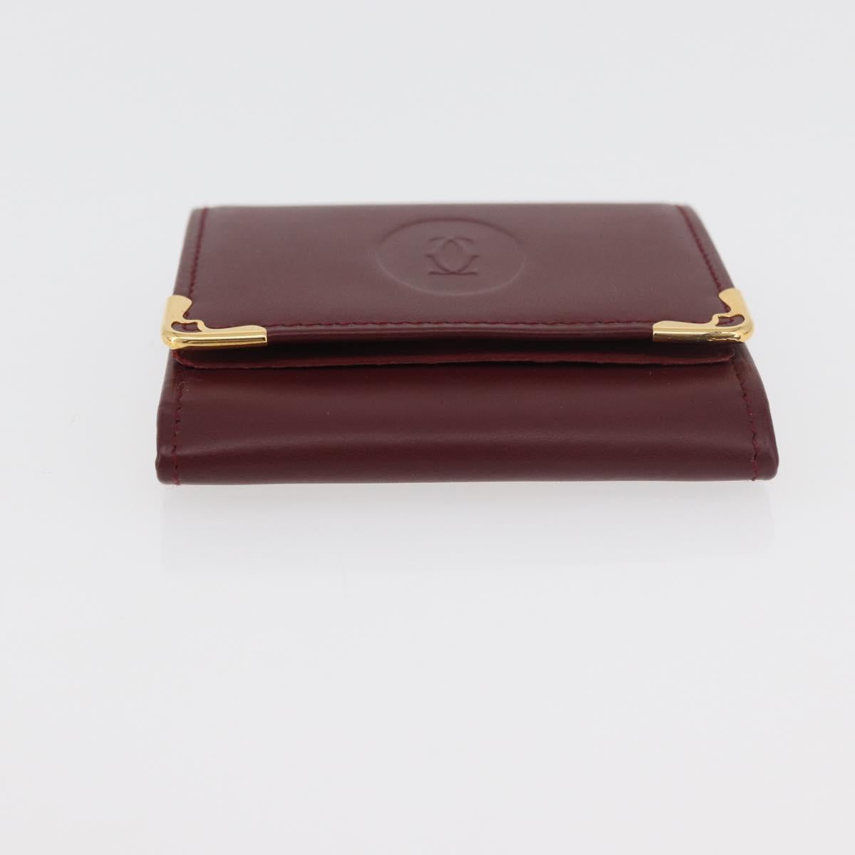 CARTIER Must Line Coin Purse Leather Bordeaux Gold Auth am11548V
