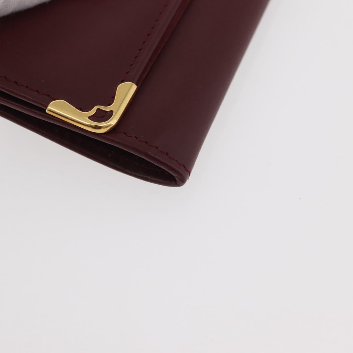 CARTIER Must Line Coin Purse Leather Bordeaux Gold Auth am11548V