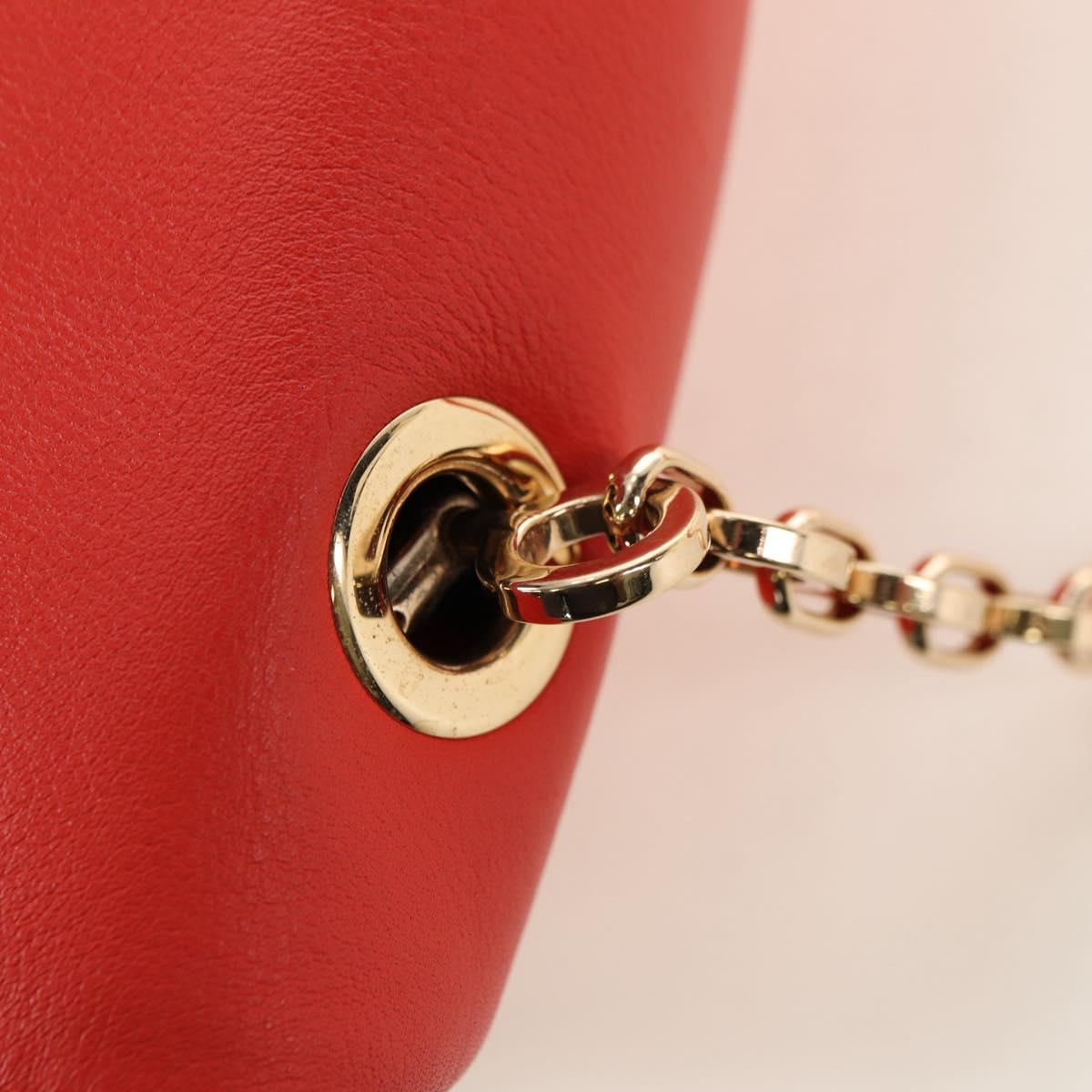 Salvatore Ferragamo Gancini Chain Hand Bag Leather Red Gold Auth am11549V