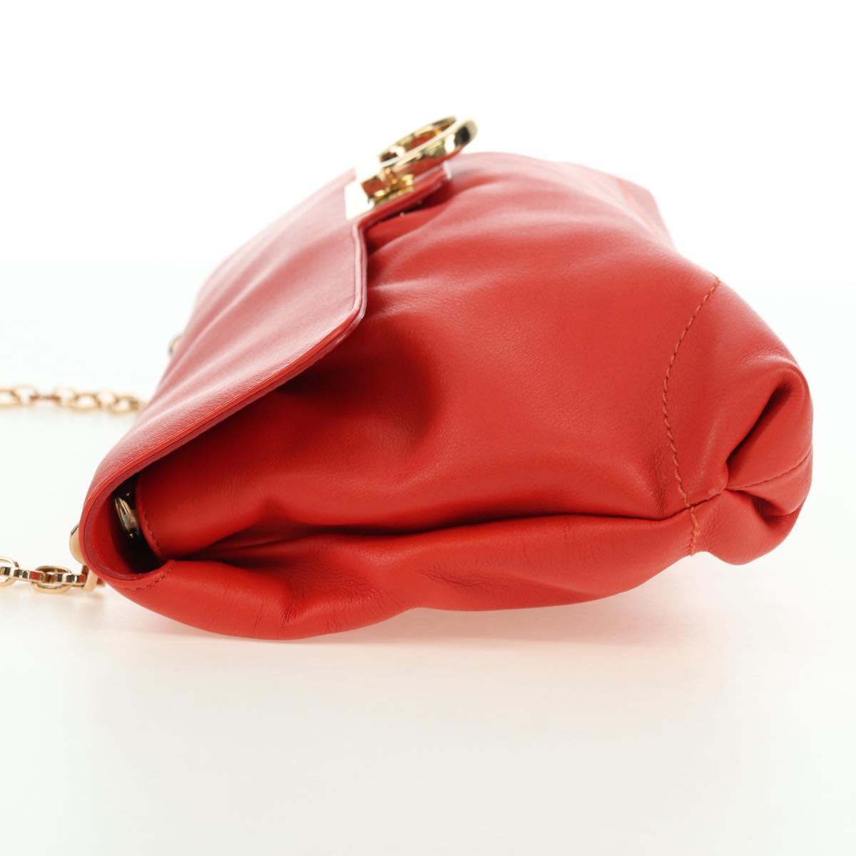 Salvatore Ferragamo Gancini Chain Hand Bag Leather Red Gold Auth am11549V