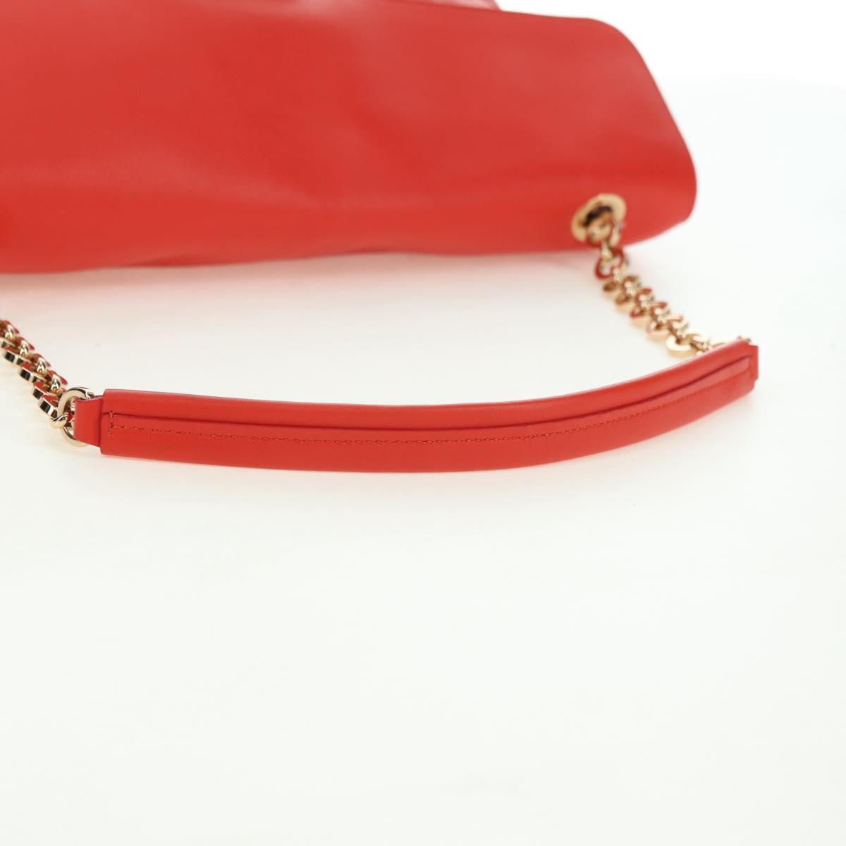 Salvatore Ferragamo Gancini Chain Hand Bag Leather Red Gold Auth am11549V