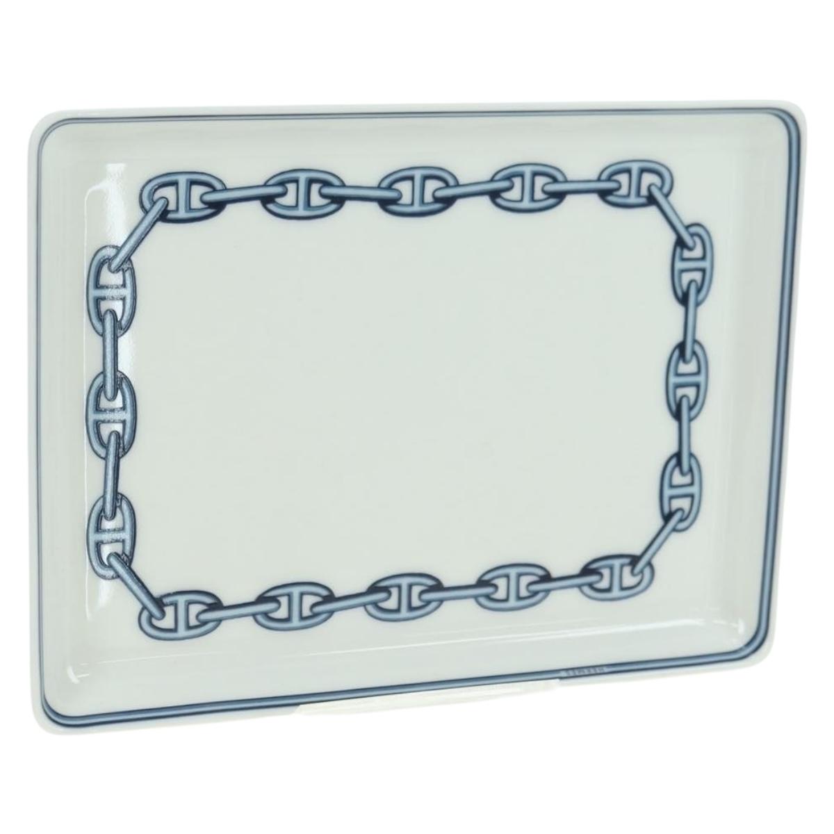 HERMES Shane Dunkle Plate Pottery White Navy Auth am11550A