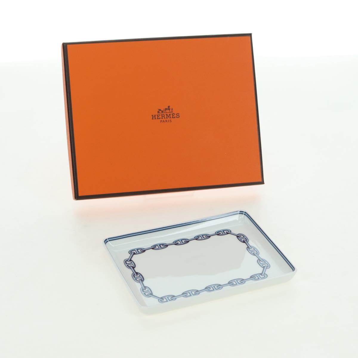 HERMES Shane Dunkle Plate Pottery White Navy Auth am11550A