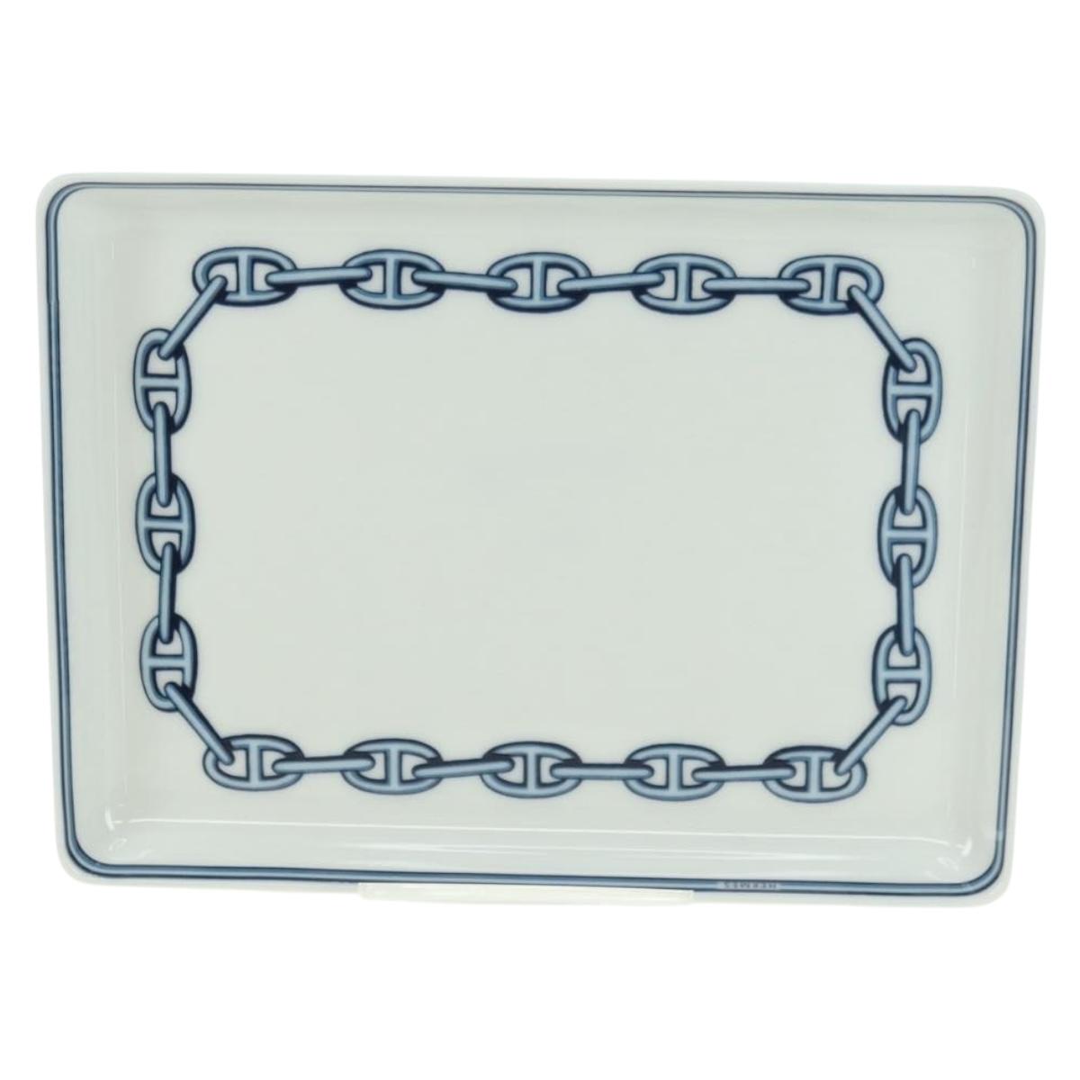 HERMES Shane Dunkle Plate Pottery White Navy Auth am11550A