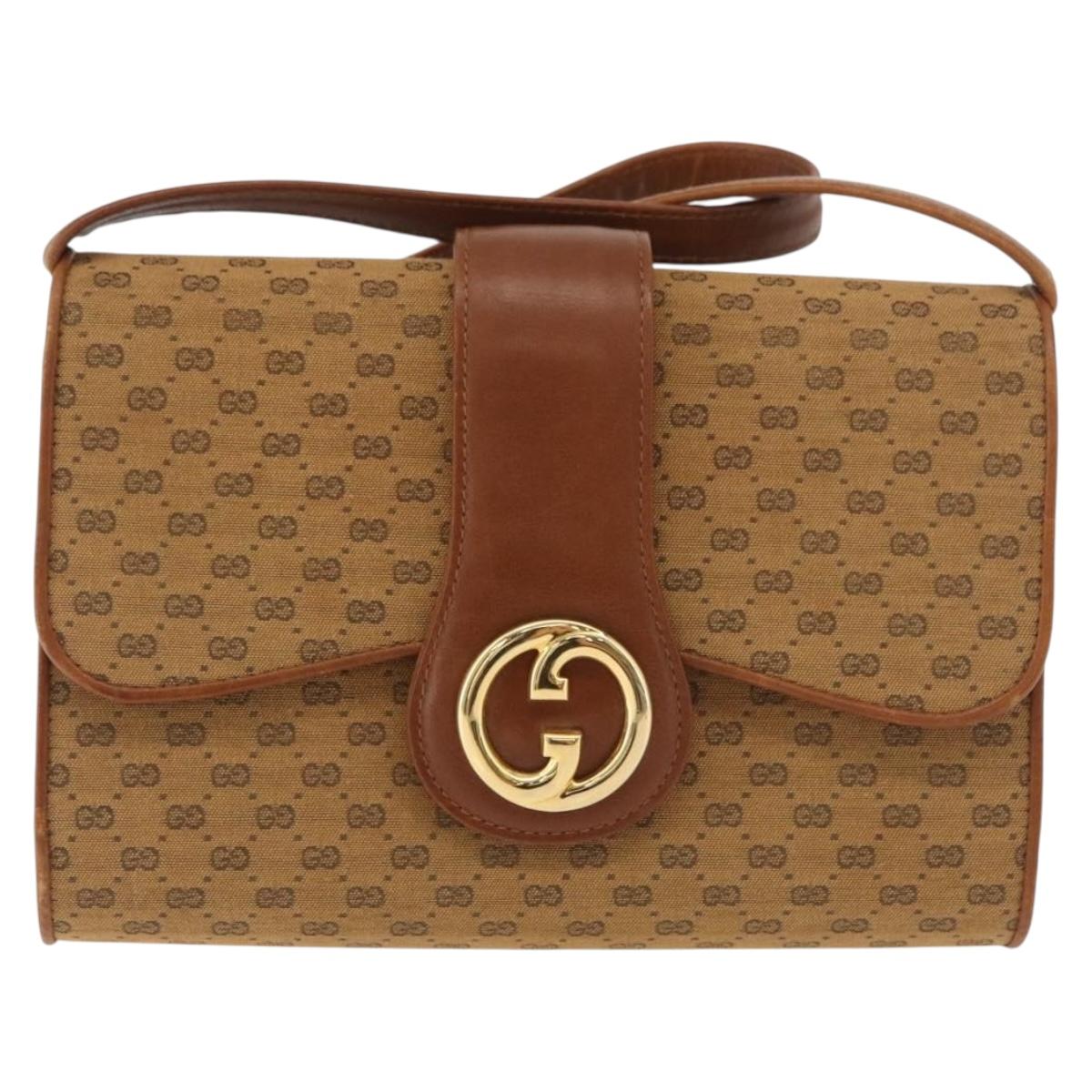 GUCCI Micro GG Canvas Shoulder Bag Beige Gold Auth am11560