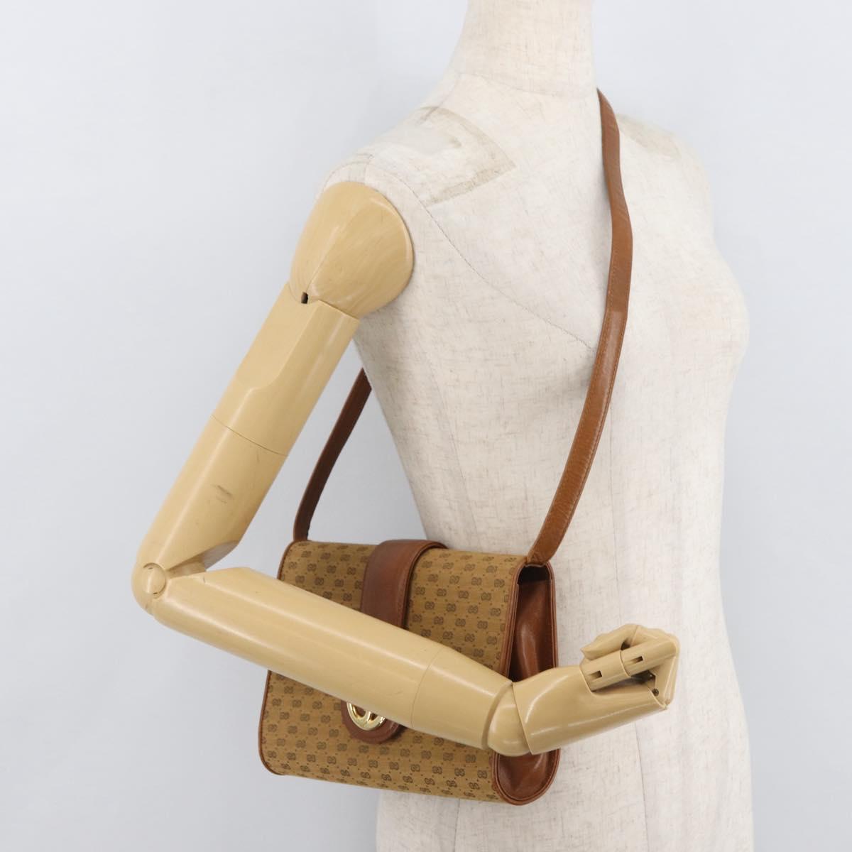 GUCCI Micro GG Canvas Shoulder Bag Beige Gold Auth am11560