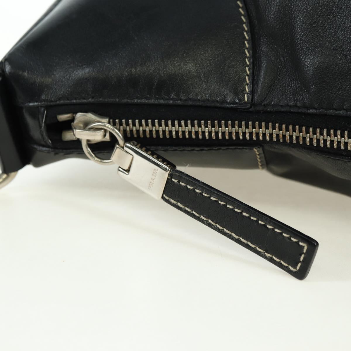 PRADA Hand Bag Leather Black Silver Auth am11564V
