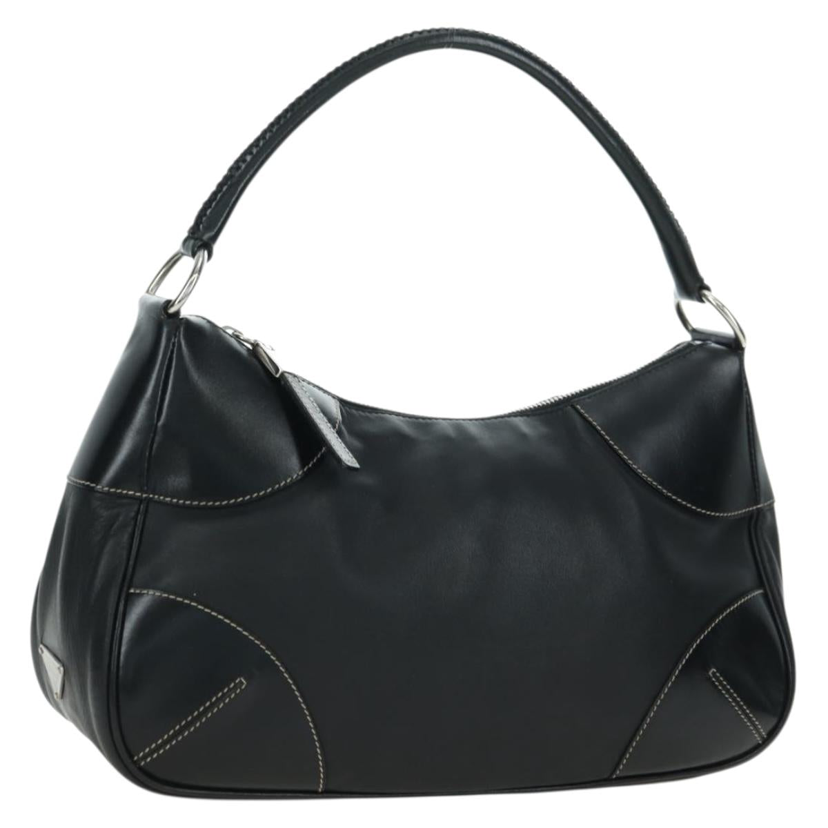 PRADA Hand Bag Leather Black Silver Auth am11564V