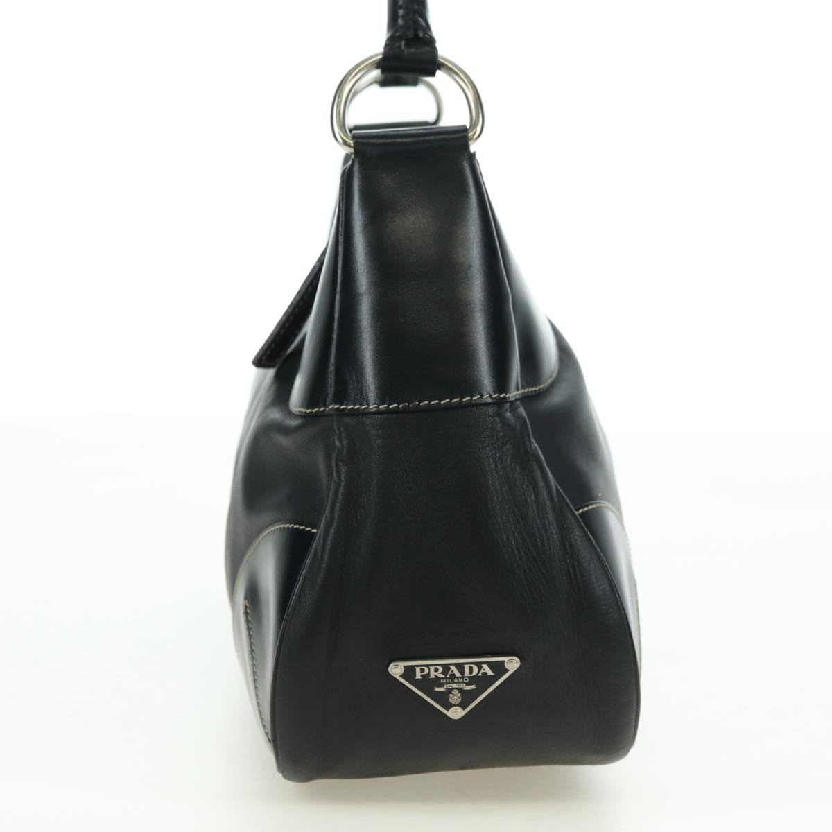 PRADA Hand Bag Leather Black Silver Auth am11564V