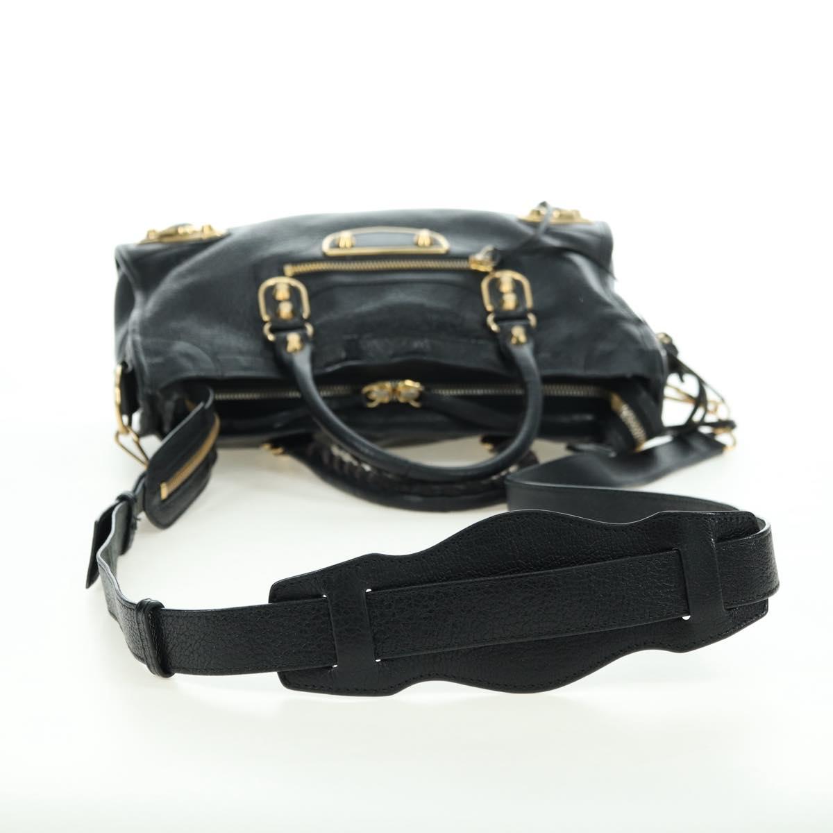 BALENCIAGA City Hand Bag Leather 2way Black Gold 432831 Auth am11565V