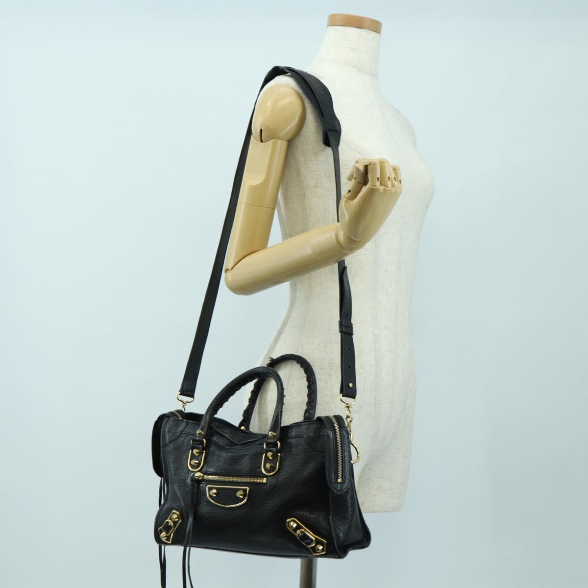 BALENCIAGA City Hand Bag Leather 2way Black Gold 432831 Auth am11565V