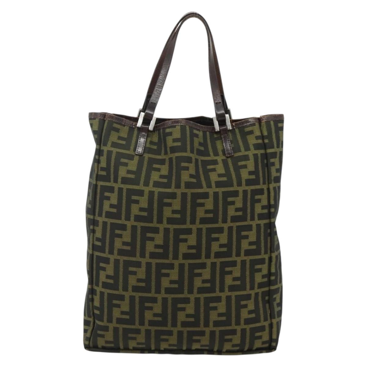 FENDI Zucca Canvas Tote Bag Nylon Black Brown Auth am11568A