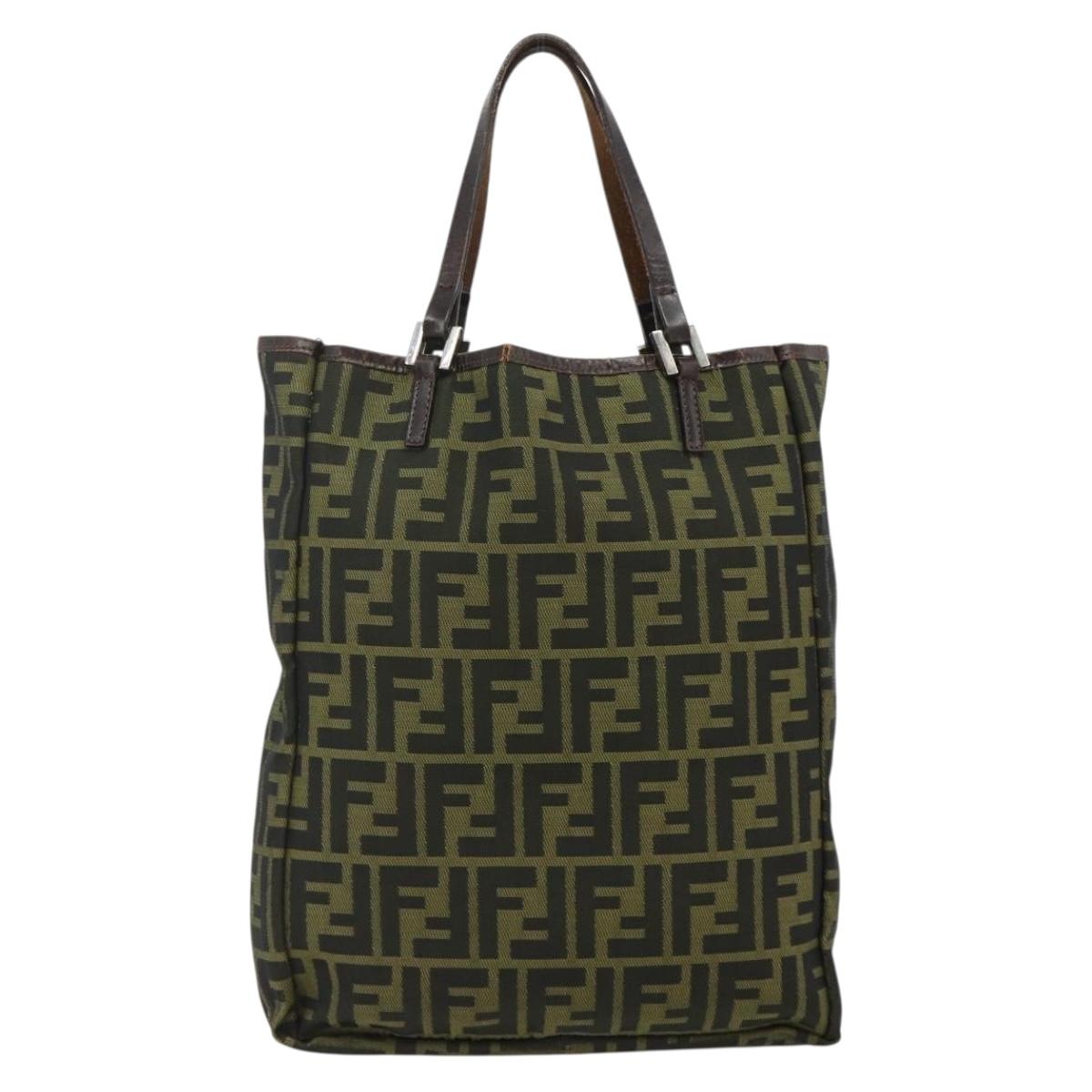FENDI Zucca Canvas Tote Bag Nylon Black Brown Auth am11568A