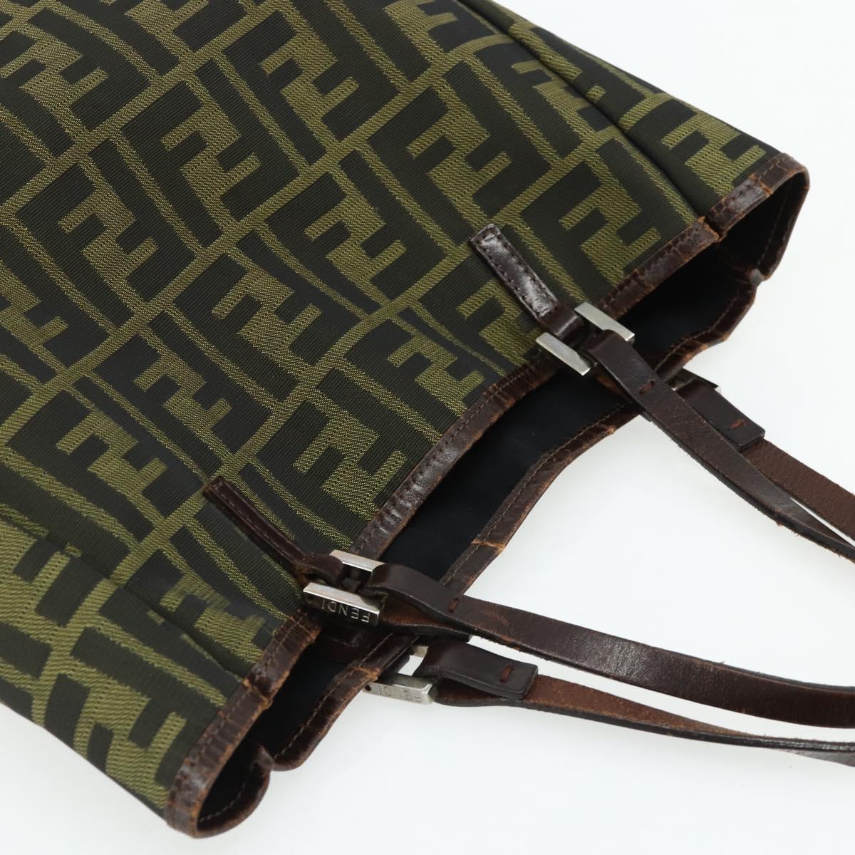FENDI Zucca Canvas Tote Bag Nylon Black Brown Auth am11568A