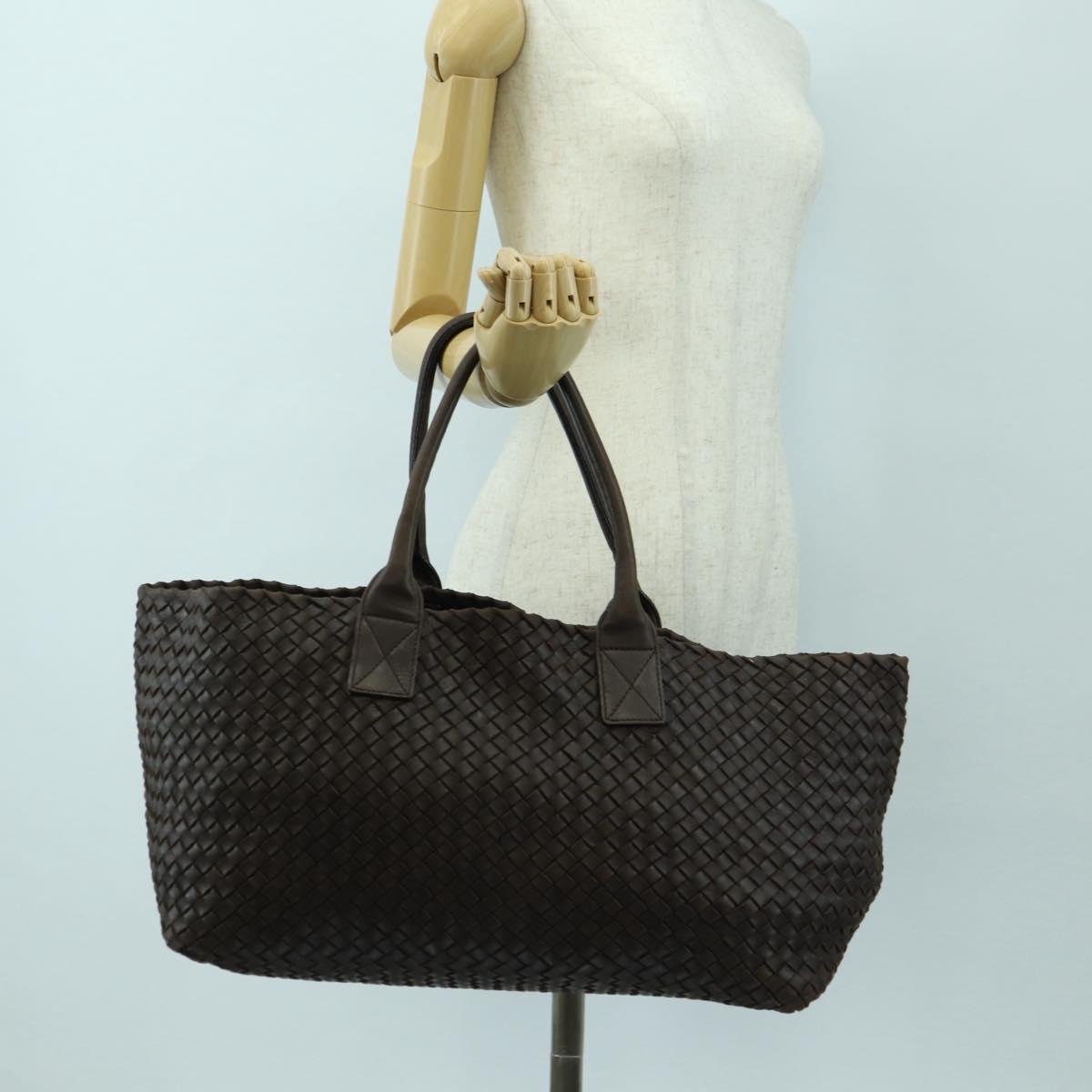 BOTTEGA VENETA INTRECCIATO Cabas MM Tote Bag Leather Brown 115664 Auth am11571V