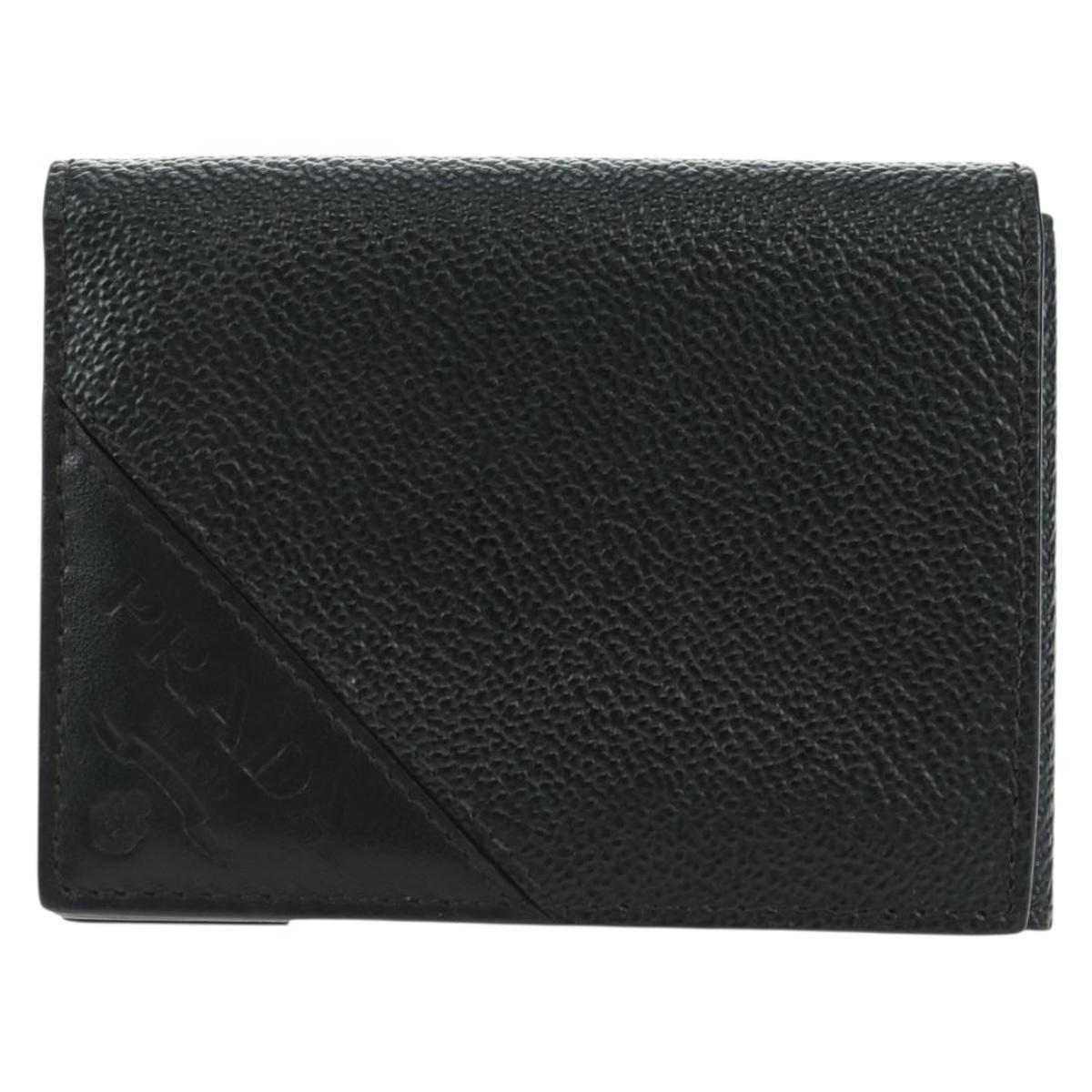 PRADA Card Case Leather Black Auth am11572V