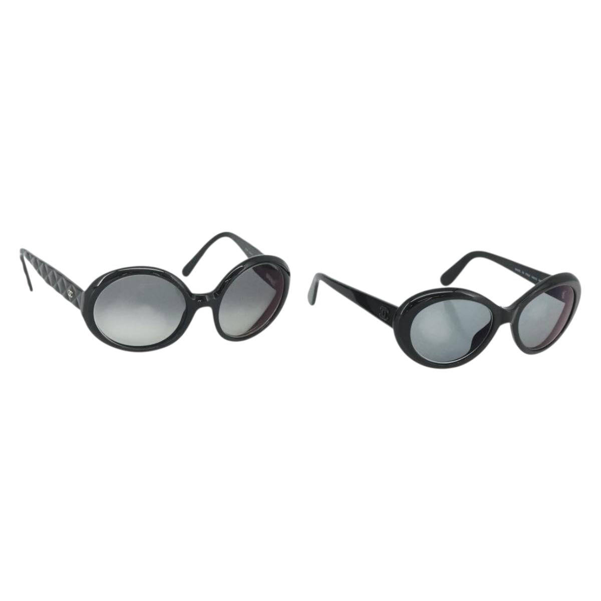 CHANEL Sunglasses plastic 2 Set Black CC Auth am11573