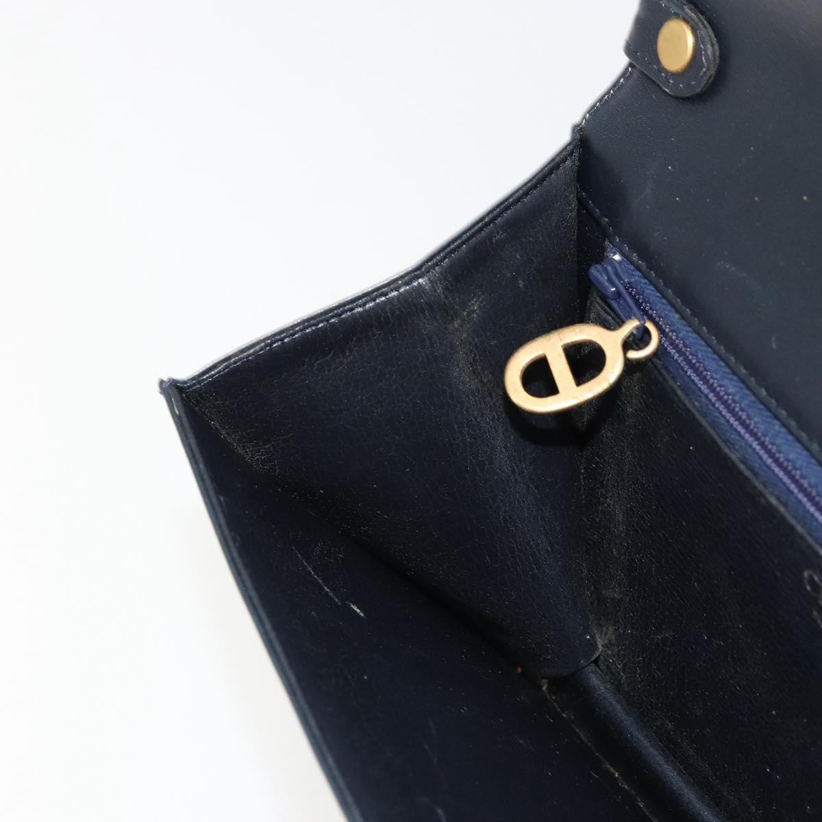 Christian Dior Shoulder Bag Leather Navy Gold Auth am11577