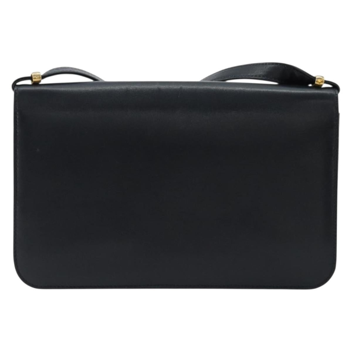 Christian Dior Shoulder Bag Leather Navy Gold Auth am11577