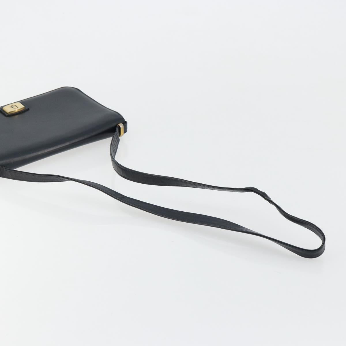 Christian Dior Shoulder Bag Leather Navy Gold Auth am11577
