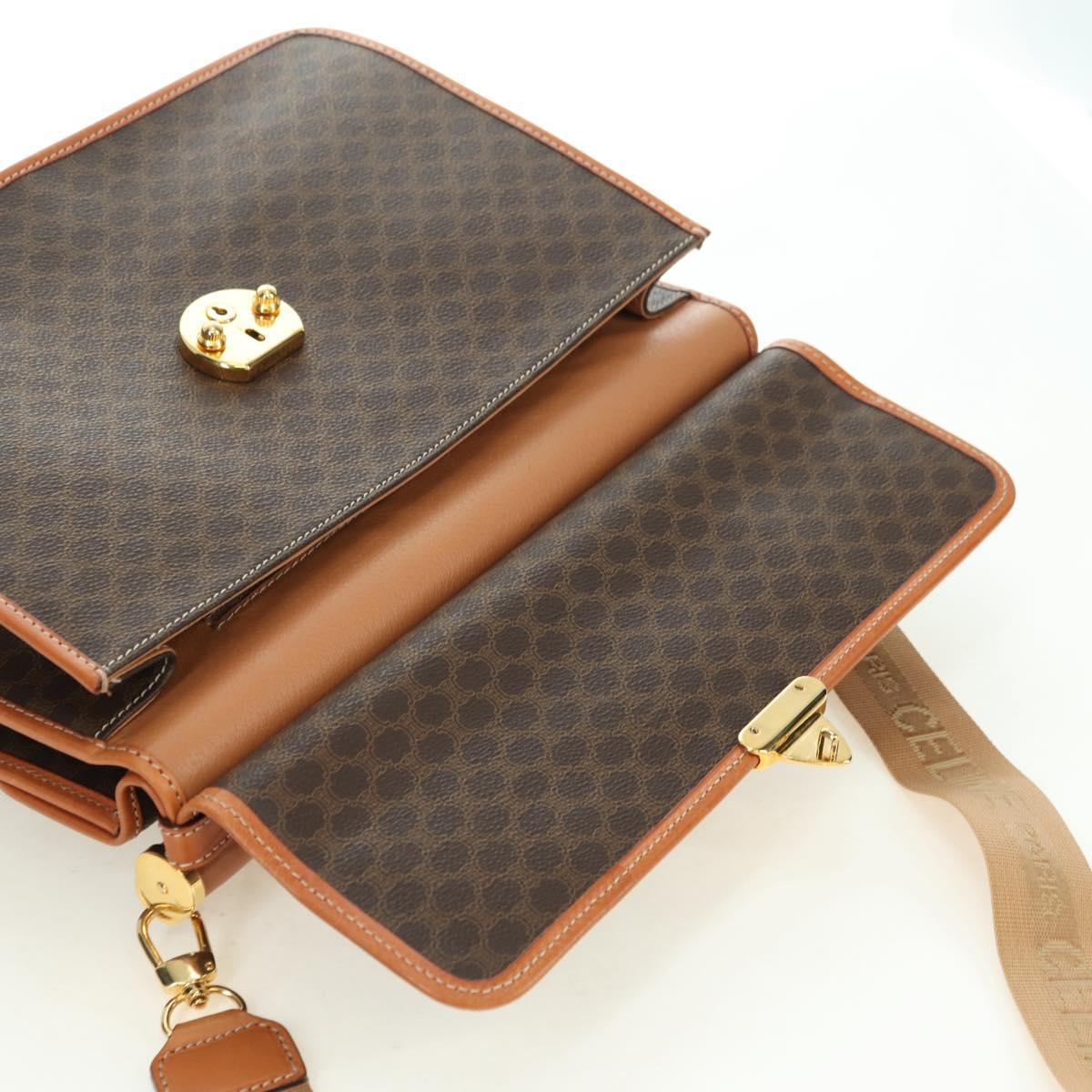 CELINE Macadam Canvas Hand Bag PVC Leather 2way Brown Gold Auth am11580V
