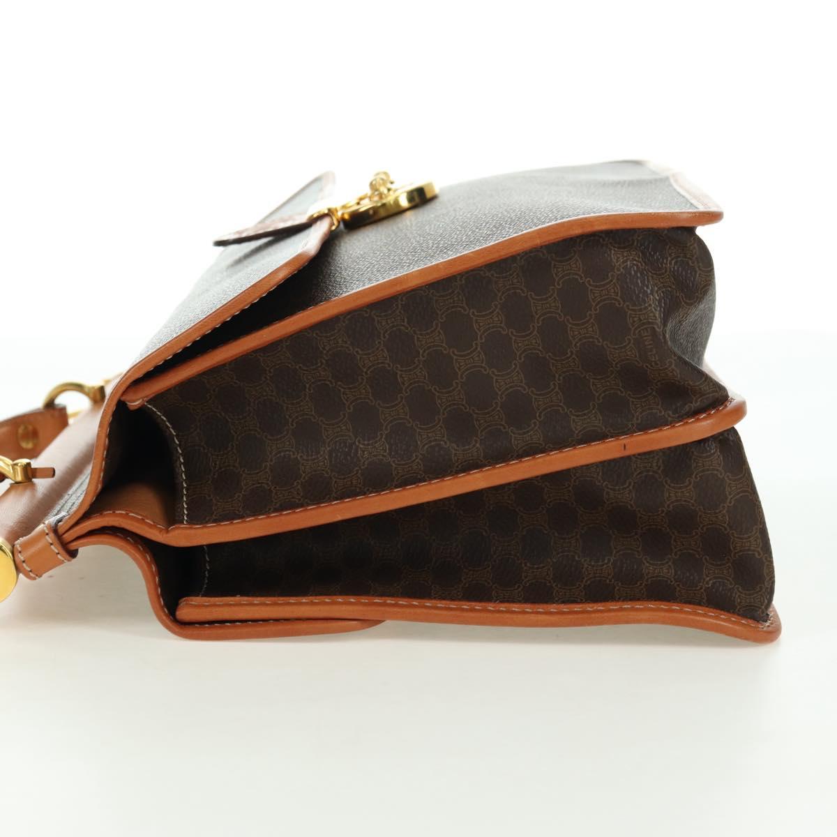 CELINE Macadam Canvas Hand Bag PVC Leather 2way Brown Gold Auth am11580V