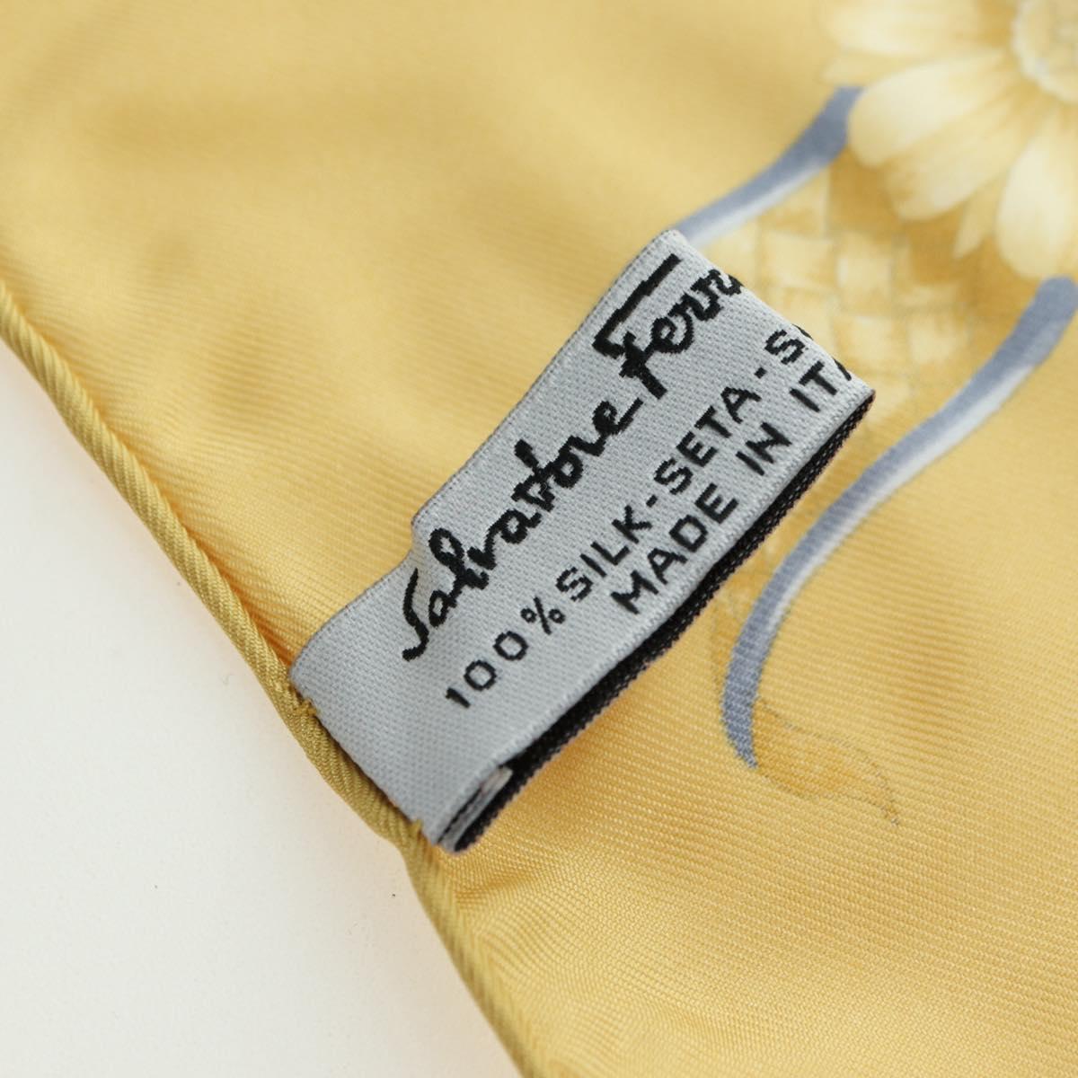 Salvatore Ferragamo Bird Pattern Scarf Silk Yellow Auth am11583A